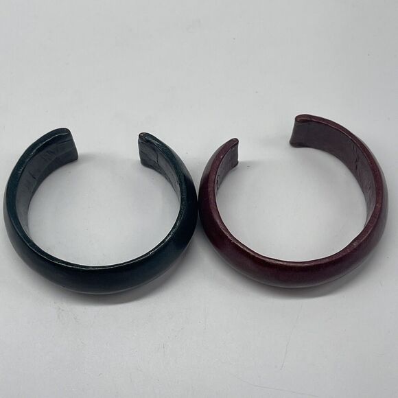 Leather Cuff Bracelet Lot Of 2 Emerald Green & Wine - Picture 4 of 11